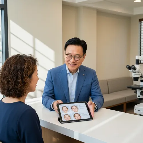 Ophthalmologist discussing vision correction with a patient